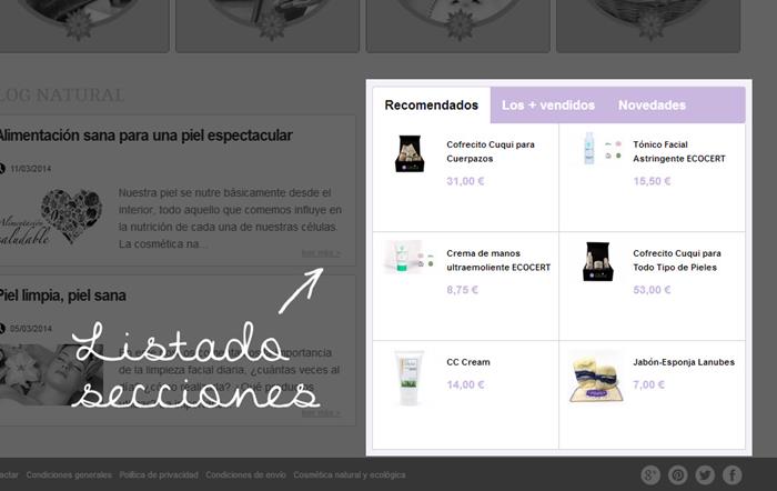 Listado productos secciones | 