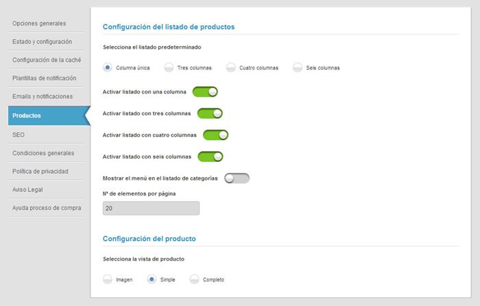 Configuración de productos | 